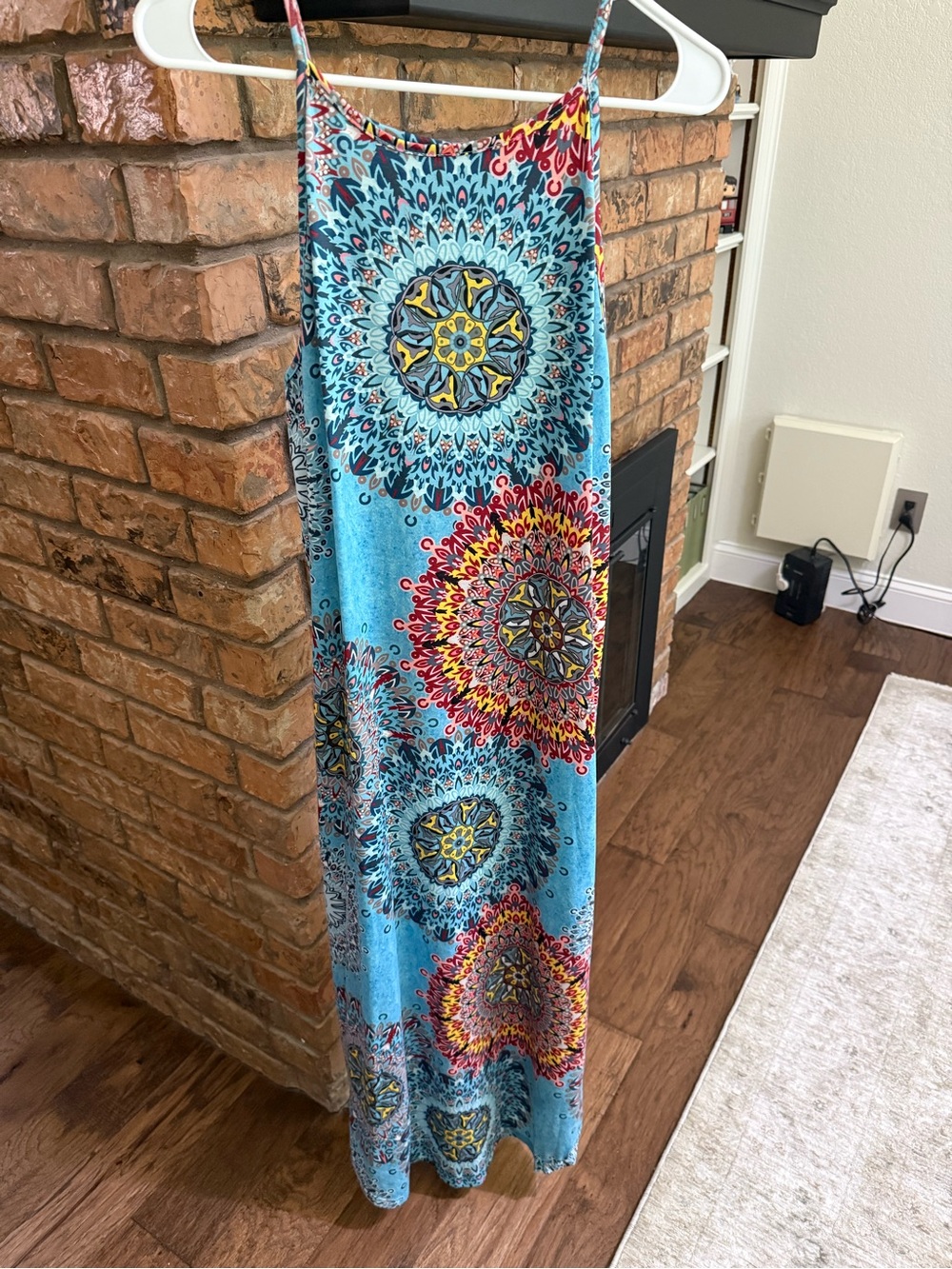 Turquoise Boho Maxi Dress with Medallion Print